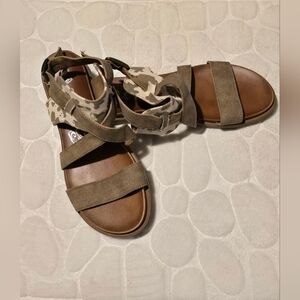 Brown and Tan Strappy Sandals